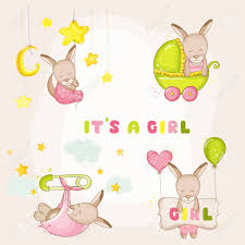 Baby Girl Kangaroo Set For Baby Shower Or Baby Arrival Cards
