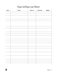 sign out sheet template pdf