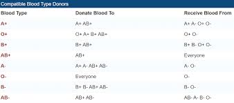 blood type chart and information on