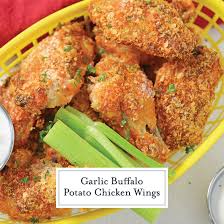 They are breaded and fried just like a normal chicken tender, and are not a gluten free chicken wing option. Garlic Buffalo Potato Chicken Wings Breaded Baked Buffalo Wings