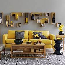Design Gray Wall Yellow Sofa Wooden