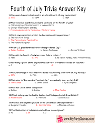 The trivia questions are listed below. Free Printable Usa Independence Day Trivia Quiz