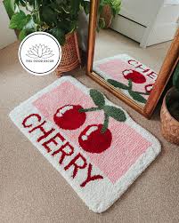 retro cherry motif tufted rug feel