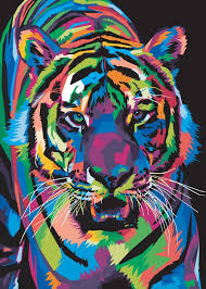 Colorful Tiger Head On Pop Art Style