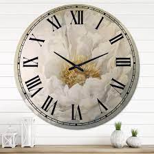 White Serene Peony Oversized Wall Clock