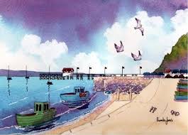 Watercolour Print Mumbles Pier Swansea