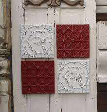 Antique Tin Ceiling Tiles Set Of 4 Red