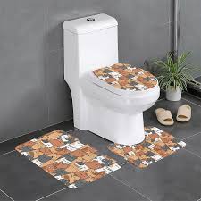 3 pieces bathroom rugs set orange cats