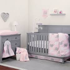 Pink Gray Elephant 8pc Crib Bedding Set