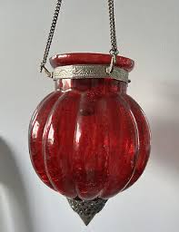 Vtg Red Satin Glass Hanging Globe