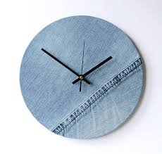 Denim Wall Clock Decoupage Jeans Fabric