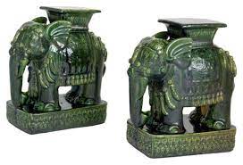 green elephant garden stools pair