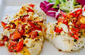 baked pollock with tomatoes and feta