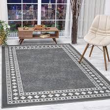 bordered floor carpet grey in