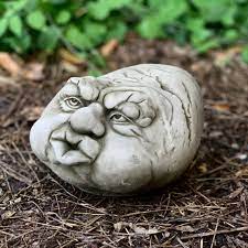 Angry Garden Face Stone Face Figurine