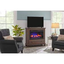 43 In W Freestanding Media Mantel Electric Fireplace In Brown