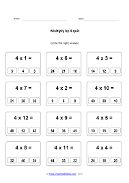 4 times table worksheets pdf
