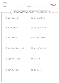 Solving Polynomial Equations Worksheets