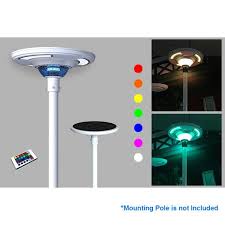Eleding 360 White Ufo Round Solar Powered Outdoor Motion Sensing Rgb Integrated Led Post Light W Remote Ee825w Rh18 The Home Depot