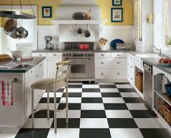 kitchen with rubber black white flooring