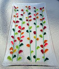Fused Glass Platter Blooming Branches