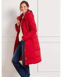 Talbots Hooded Down Puffer Coat In Red