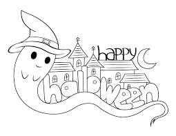 Halloween colouring pages by category: Printable Ghost Happy Halloween Coloring Page