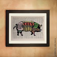 Pig Dictionary Art Print Diagram Meat Cuts Chart Pork Hog Bacon Ham Butcher Chart Kitchen Art Foodies Gift Da344