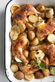 oven roasted en legs with potatoes