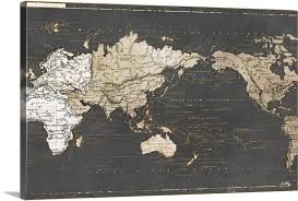 World Map In Gold And Gray Wall Art