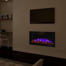 5440 Btu 36 In Electric Fireplace Wall Mount Or Recessed 3 Color Led Flame With Touchscreen And Remote In Black