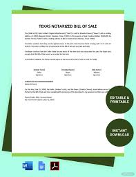 texas notarized bill of template