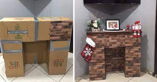 Fake Fireplace Out Of Cardboard Boxes