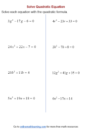 Quadratic Formula Worksheets Printable