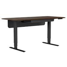 Electric lift with programmable height adjustment from keyboard height to desk height to standing. Sola Modern Lift Desk In Toasted Walnut By Bdi Eurway