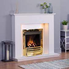 Columbus White Marble Gas Fireplace