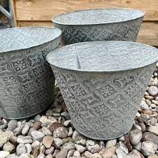 Set Of 3 Moroccan Metal Pots Planters