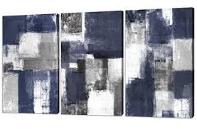 Navy Blue Abstract Art 3 Panel Canvas
