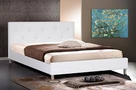 white leather modern queen size bed