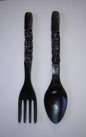 Large Carved Wood Fork And Spoon Wall