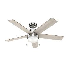 Hunter 59621 52 In Claudette Polished Nickel Ceiling Fan With Led Light Kit And Pull Chain