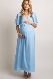 Perfect for weddings, prom, and other formal events! Light Blue Chiffon Bell Sleeve Maternity Maxi Dress Pinkblush