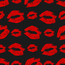 seamless pattern lipstick kiss on black