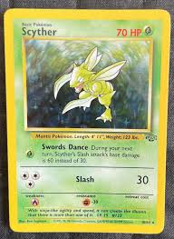 This pokémon's scythes are so effective, they can slice through thick logs in one wicked stroke. Mavin 1999 Pokemon Card Scyther 10 64 Jungle Set Holo Rare