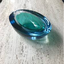 Cool Retro Art Glass Blue Geode Ashtray