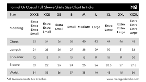 men s shirt size chart in india find