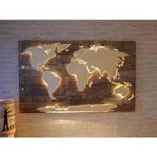 Steel And Wooden World Map Wall Decor