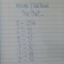 Miss Me Rock Revival Size Chart