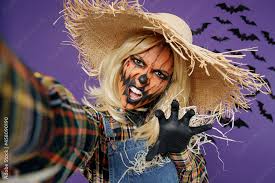 scarecrow costume doing selfie shot pov