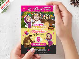 the bear birthday invitation card psd